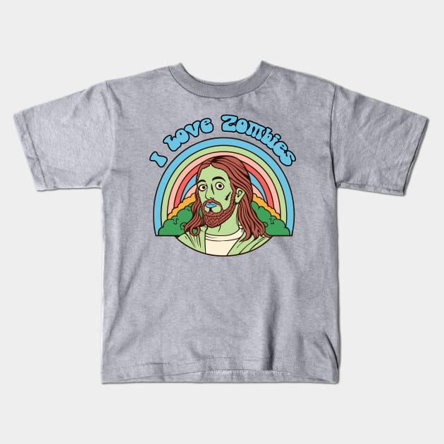 Funny I Love Zombies Jesus Christ Retro Rainbow Illustration Kids T-Shirt by Soulphur Media